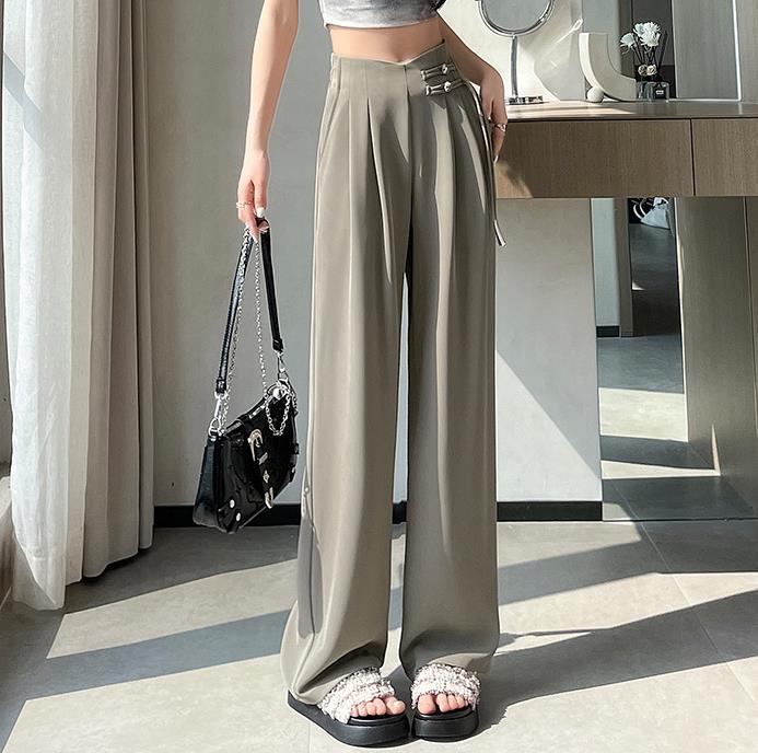 【bottoms】4色ハイウエストスーツパンツF7492