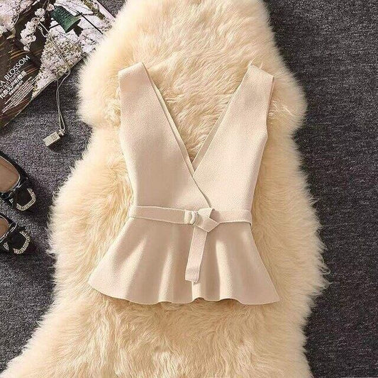 【tops】2色ウェスト絞り無地ジレF6303