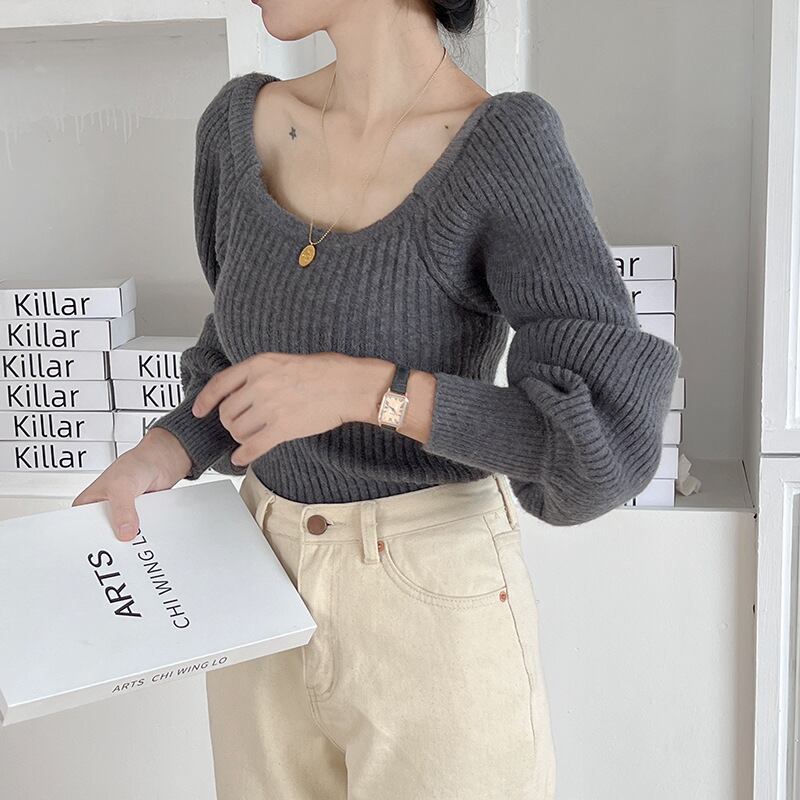 【tops】パフスリーブニットトップス　M18836