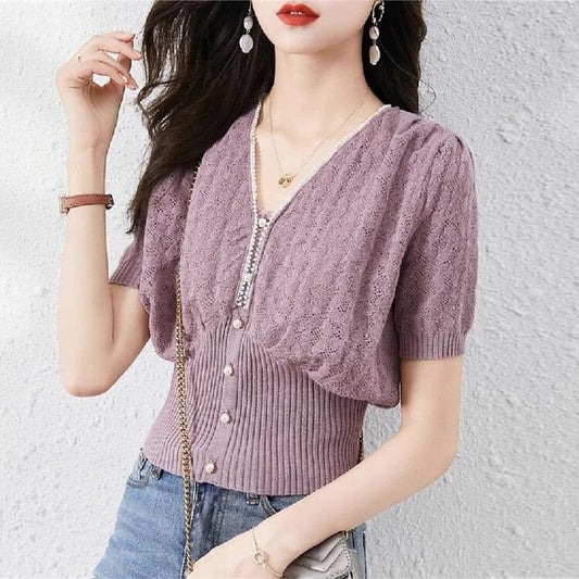 【tops】パフスリーブニットTシャツG20722