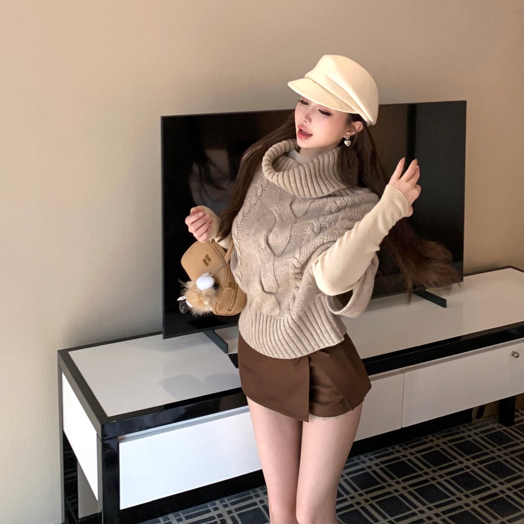 【tops】ハイネックドルマンスリーブニットトップス　N3336