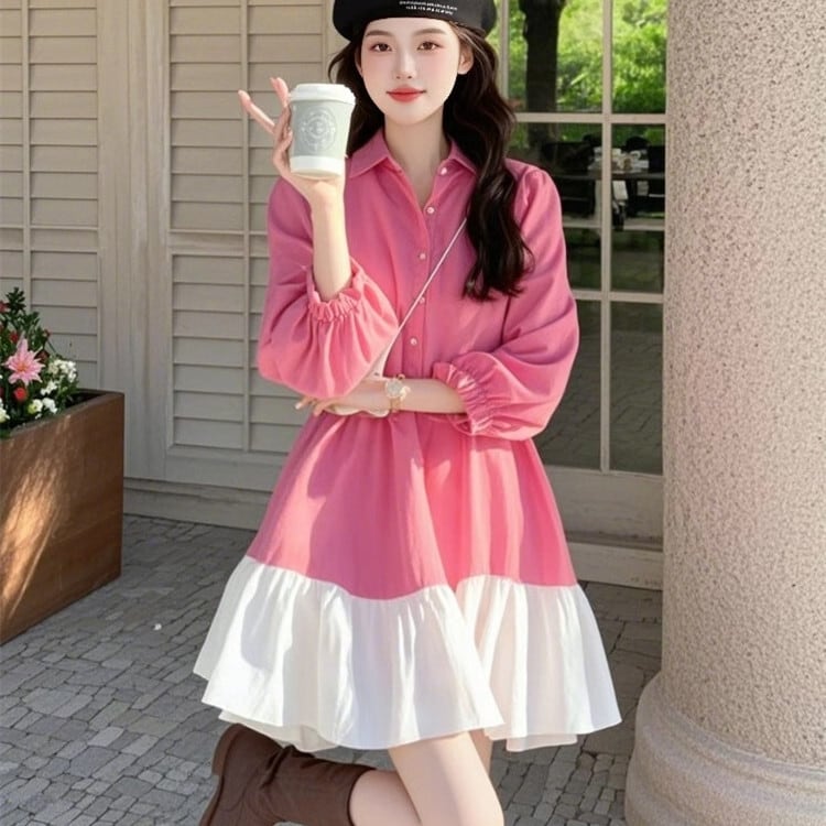 【dress】配色切り替えシャツワンピース　M30085