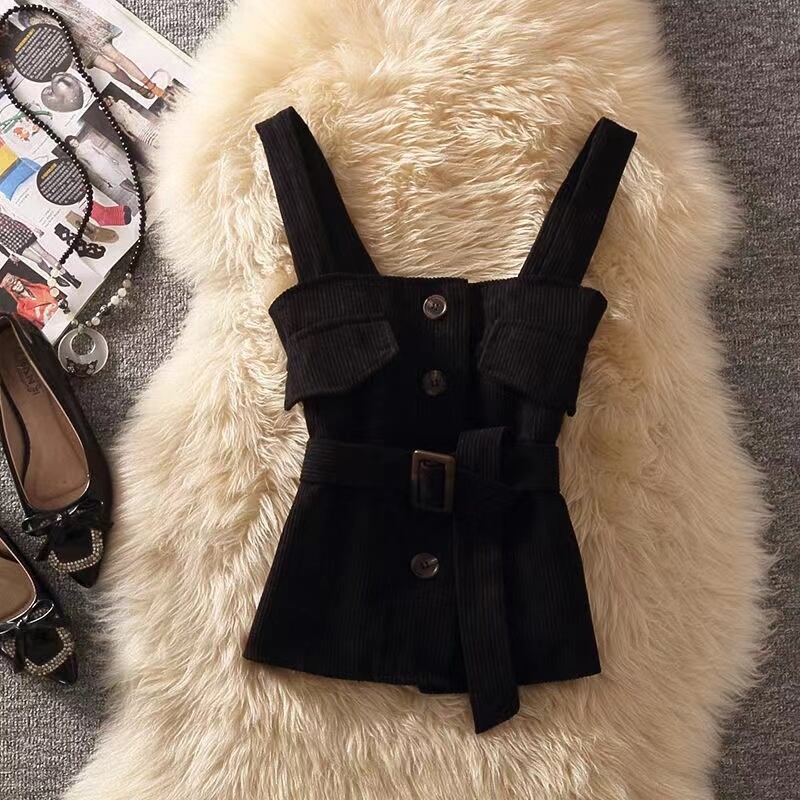 【set】3点セットウェスト絞りベスト+無地セーター+体型カバースカート通勤日常秋冬新作セットアップF1292