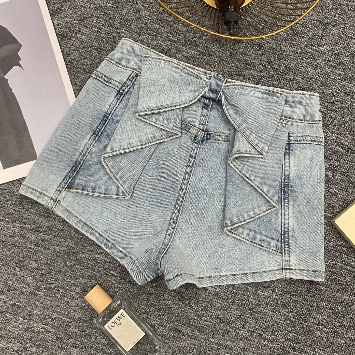 【bottoms】バックリボンデニムショートパンツ　M30724