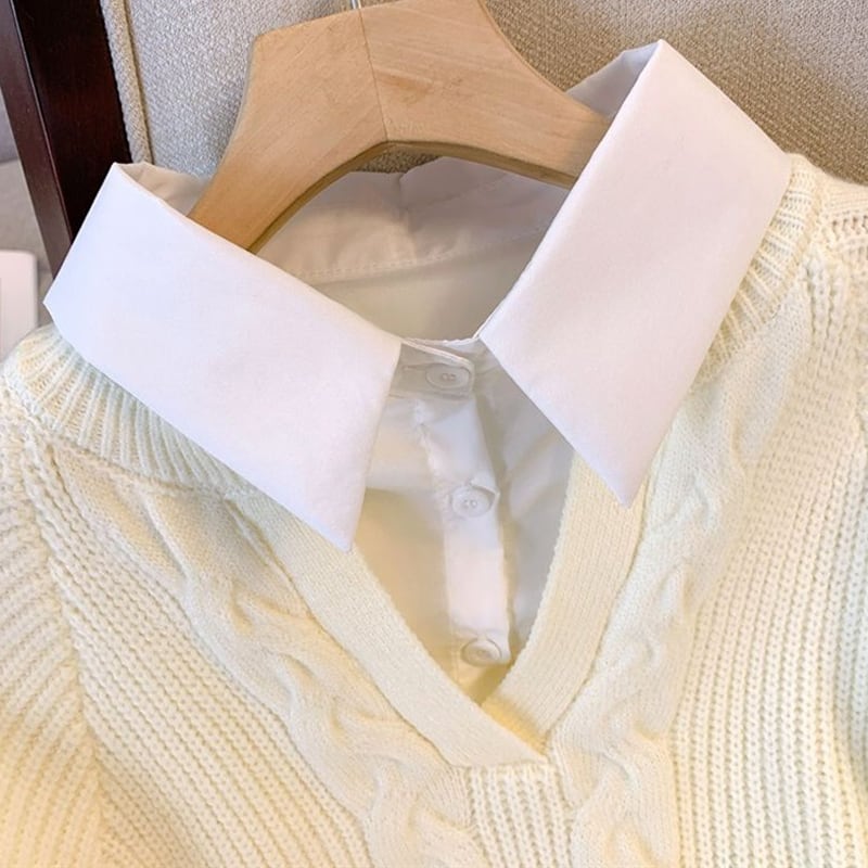 【tops】フェイクレイヤードニットトップス Q6986
