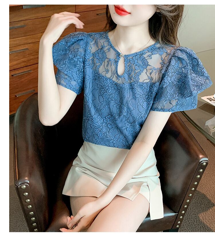 【tops】透かし彫りレースブラウスG21385