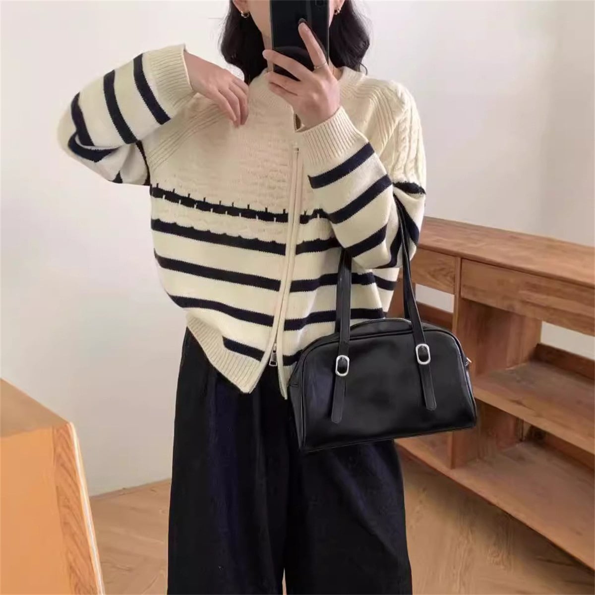 【outer】ボーダー柄ニットカーデ　M25953