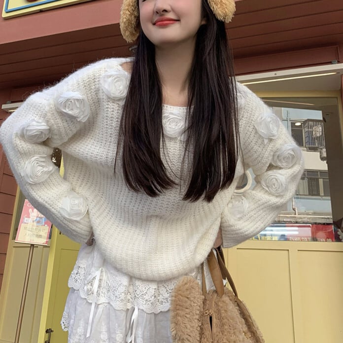 【tops】立体フラワーニットセーター　M28682