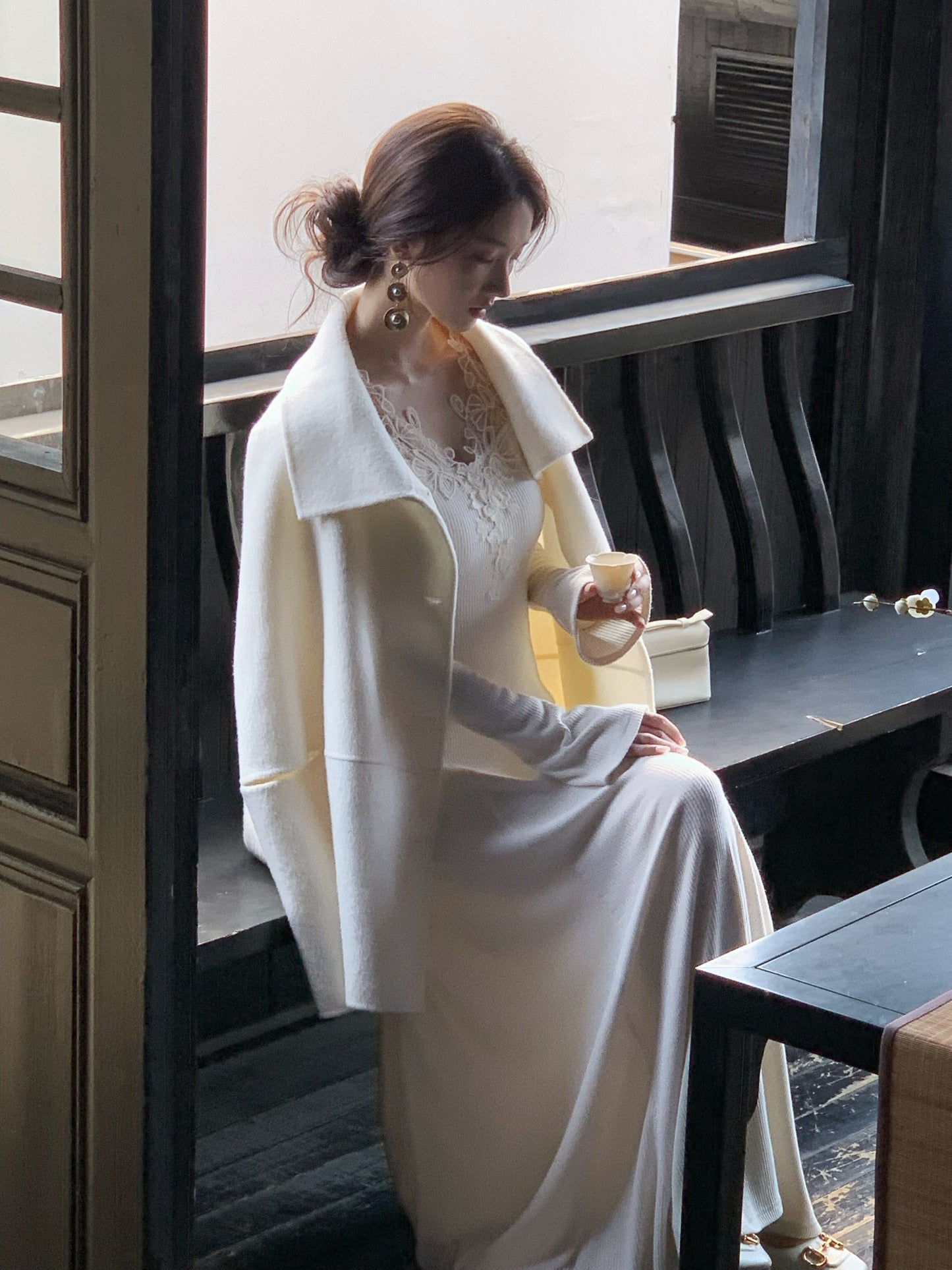 【dress】レーストリミングニットワンピース　N3392