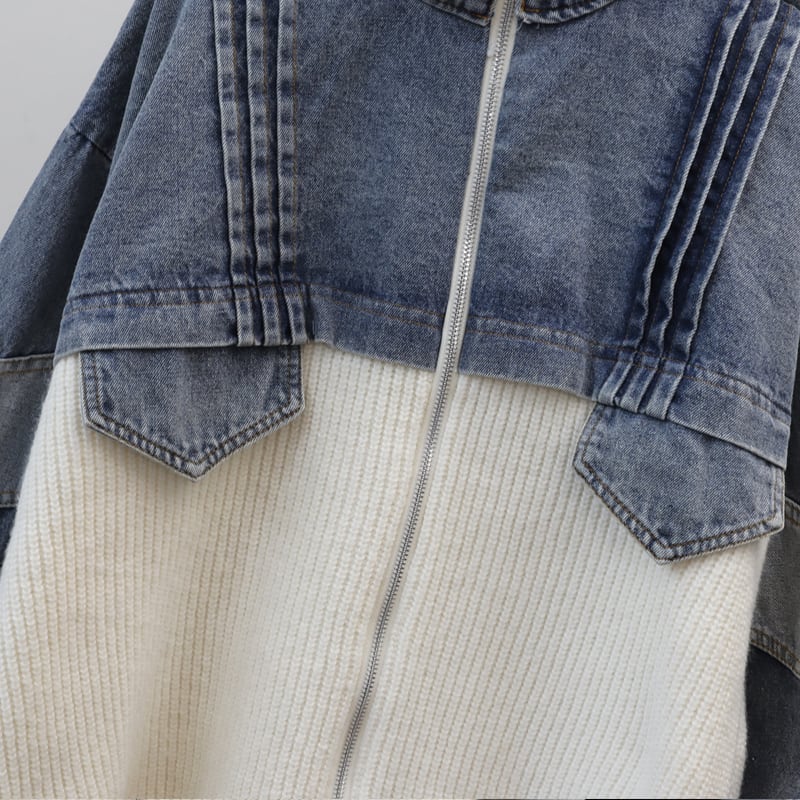 【outer】ニットドッキングデニムジャケット Q6497