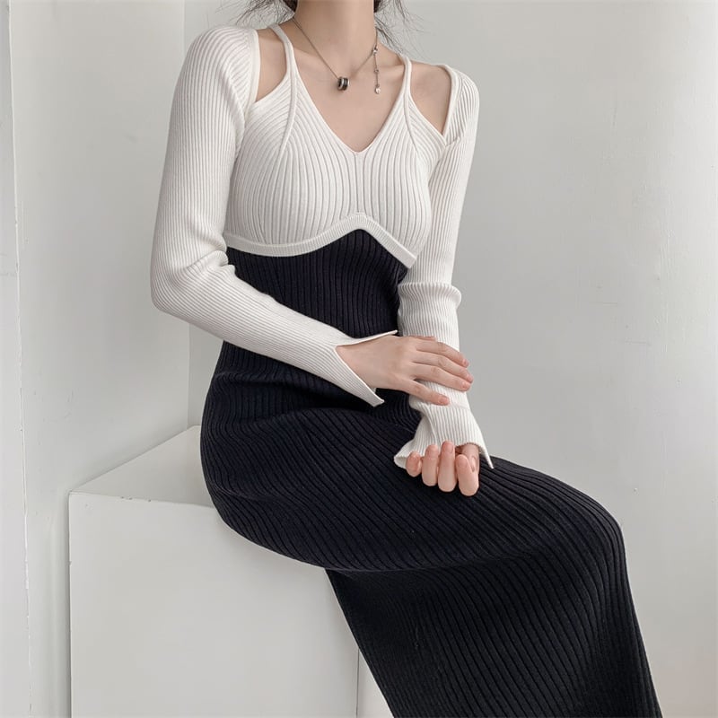 【dress】配色ニットワンピース　M25545
