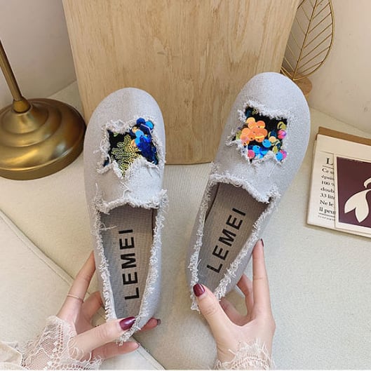 【shoes】人気item！選べる3色履きやすい合わせやすい星柄フラットシューズ