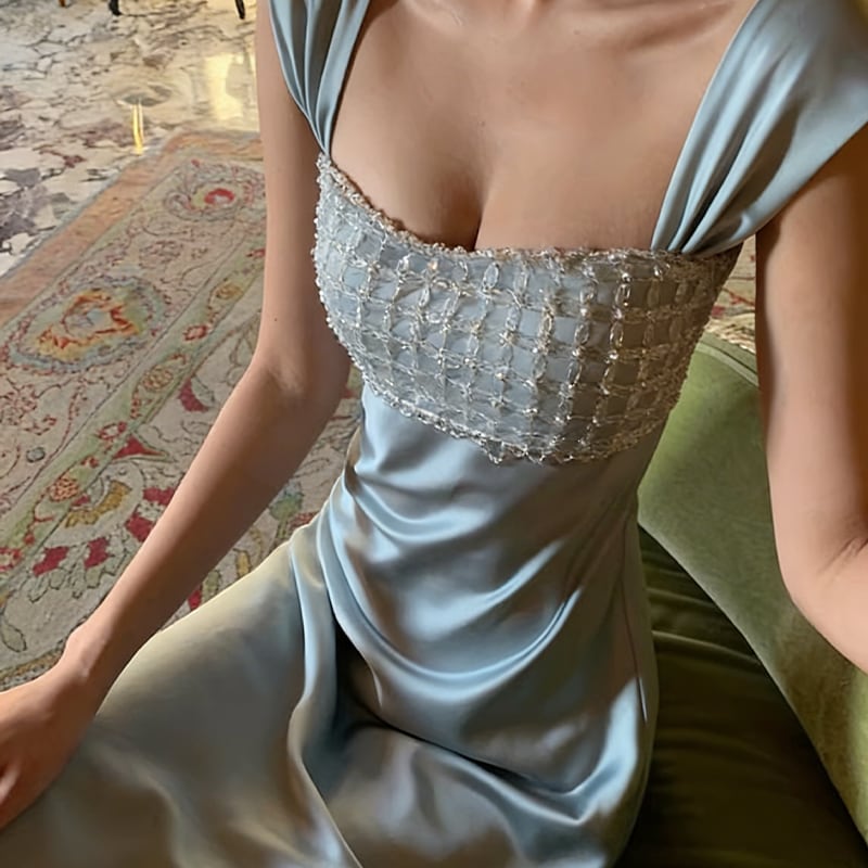 【dress】ラインストーン付きロングキャミワンピース Q8391