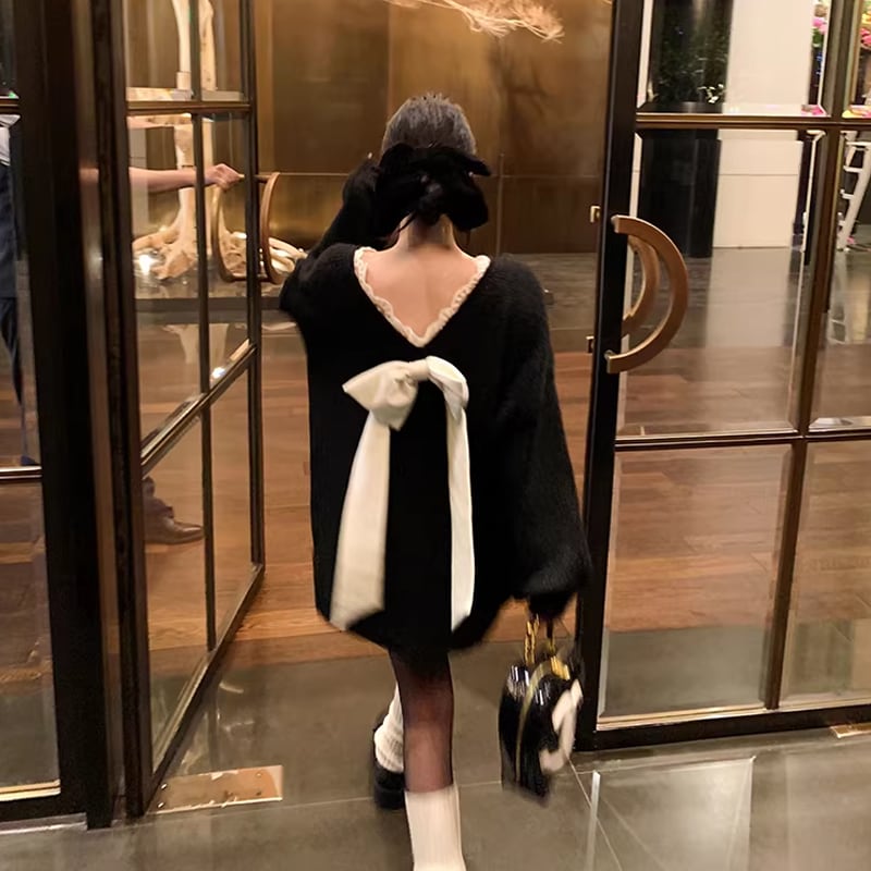 【tops】バックリボンニットトップス Q8133