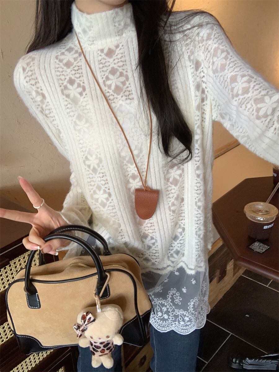 【tops】レース切り替ニットトップス　M27202