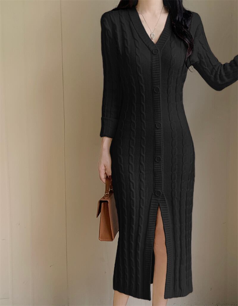 【dress】Vネックニットワンピース　M27377