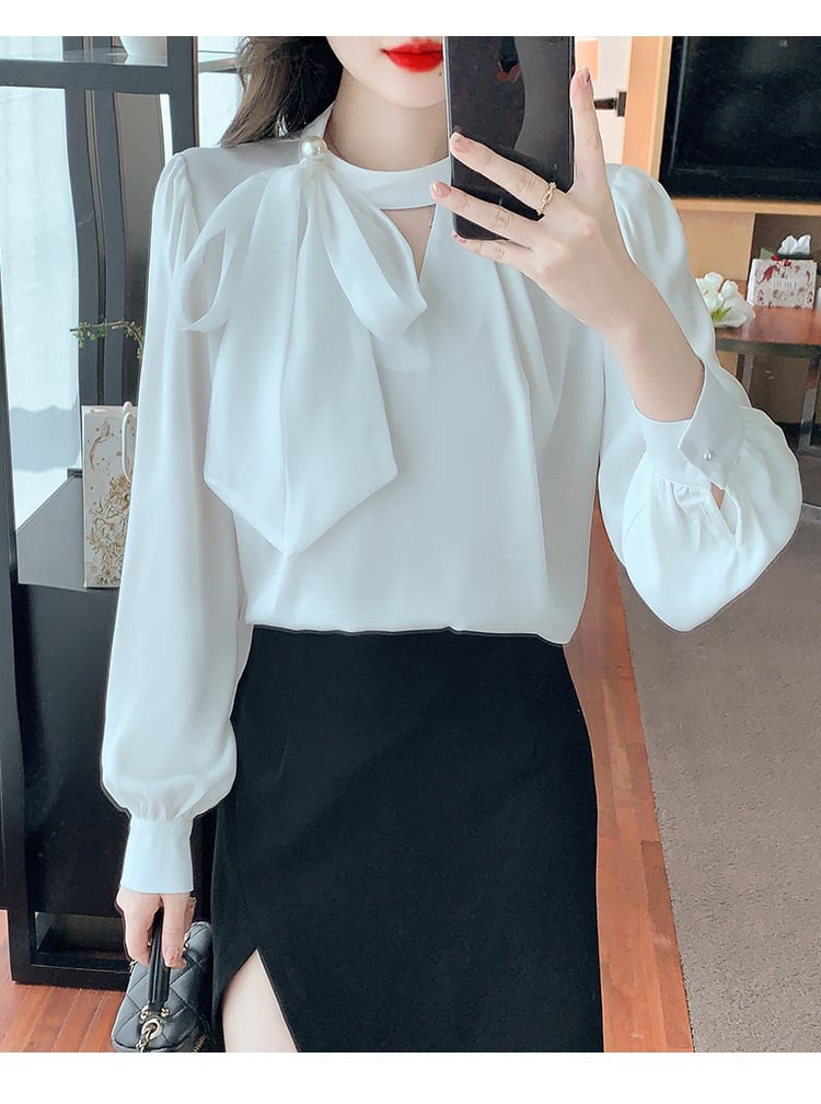 【tops】リボン付きブラウス　M29120