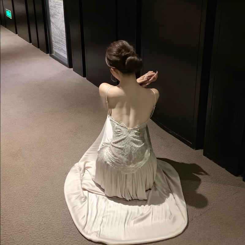 【dress】レースドッキングロングキャミワンピース Q8476