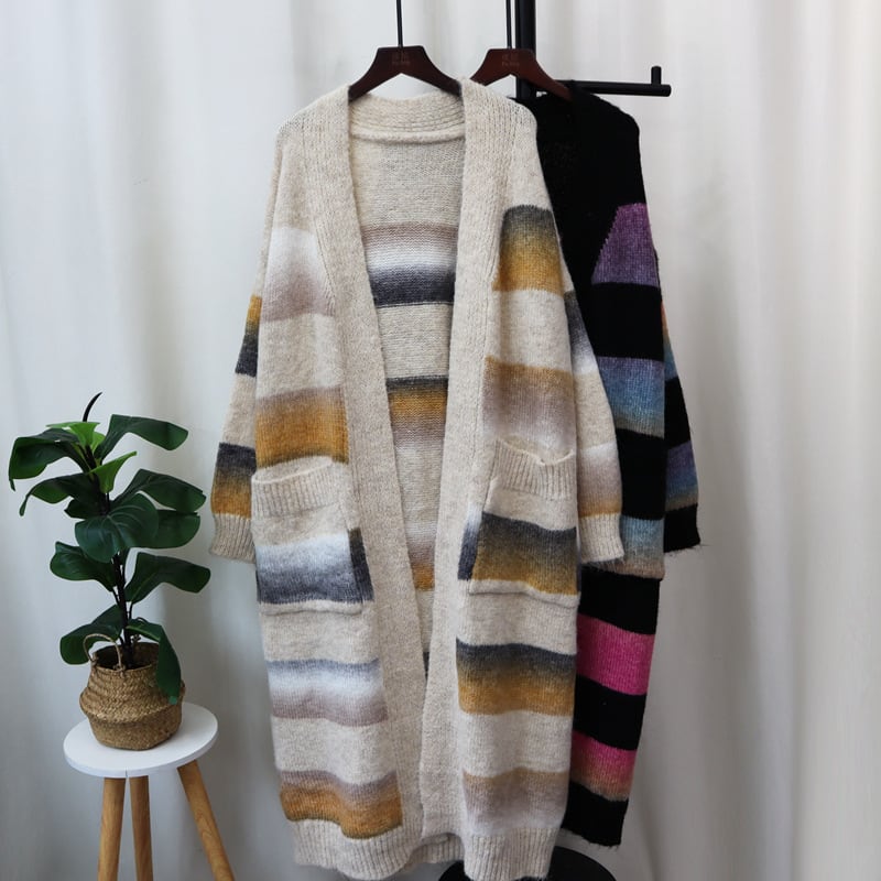 【outer】ボーダー柄ニットカーデ　M25595