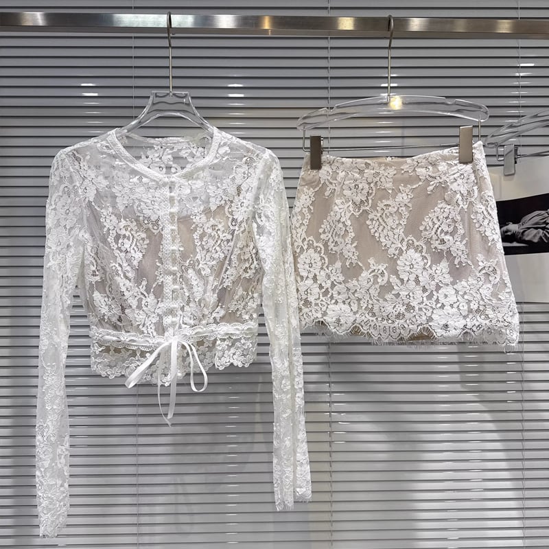 【set】レーストップス×ミニスカートセット Q7747