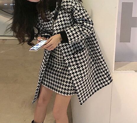 【set】ポケット付き千鳥柄コート+スカート２点セットF6391