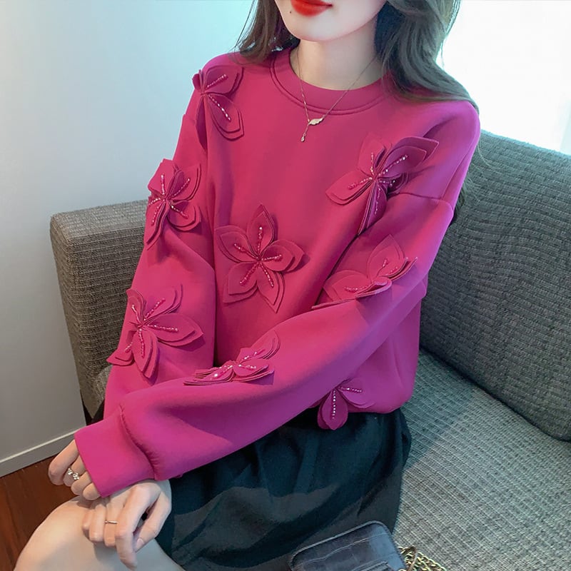 【tops】ビジュー立体フラワープルオーバー　M29139
