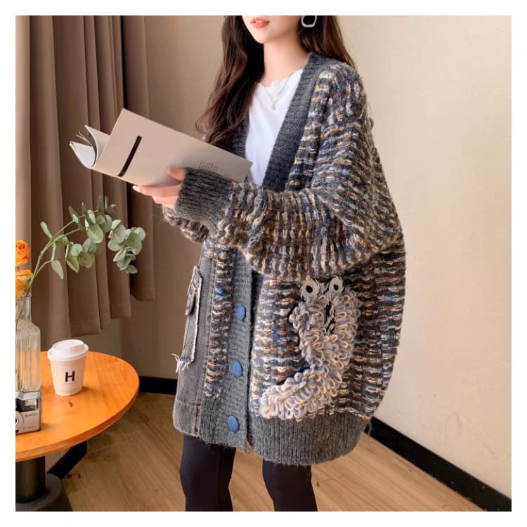 【outer】Vネックニットカーデ　M25755