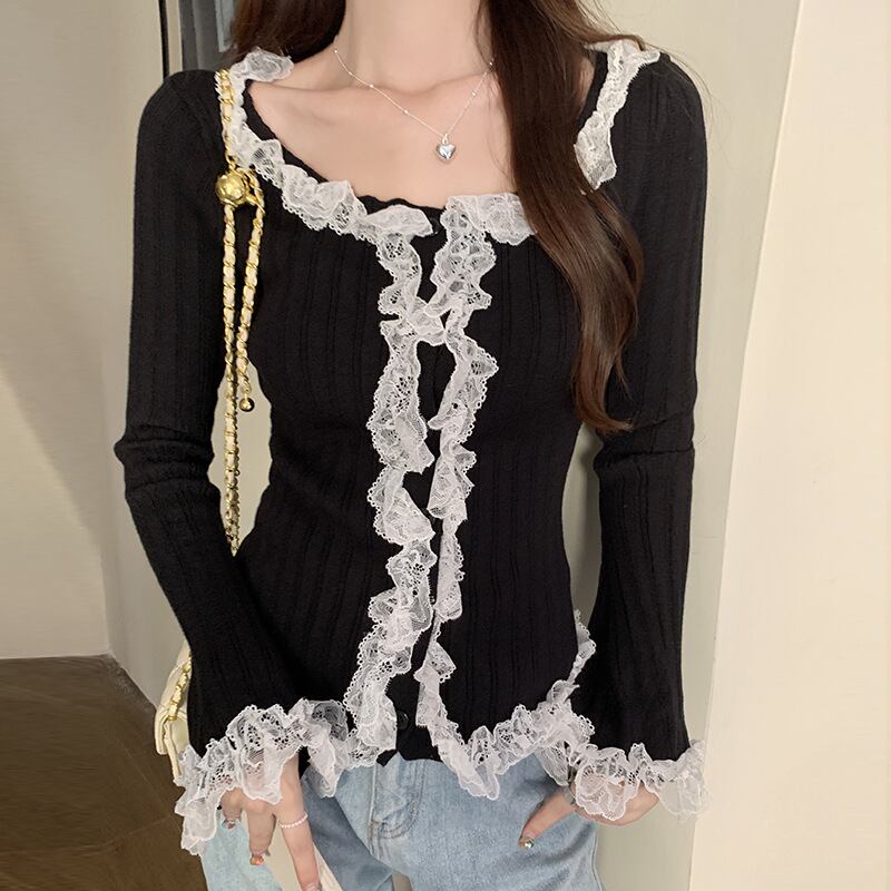 【tops】レース切り替えニットトップス　M27759