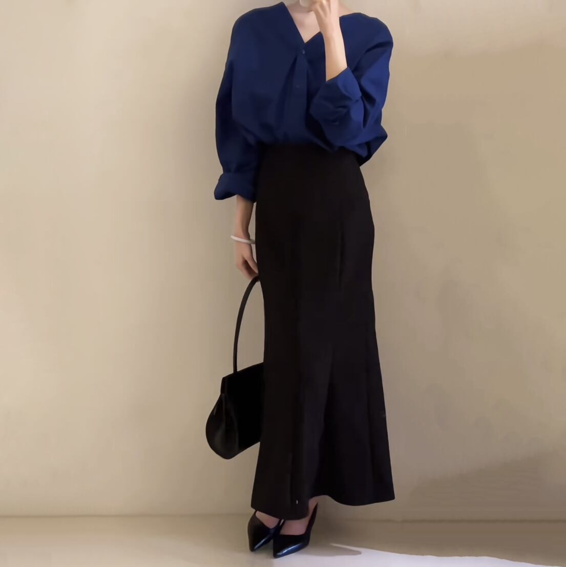 【set】Ⅴネックシャツ×ロングスカートセット     N3006