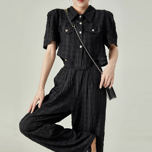 【set】3色イレギュラートップス+ガウチョパンツ2点セットF7468