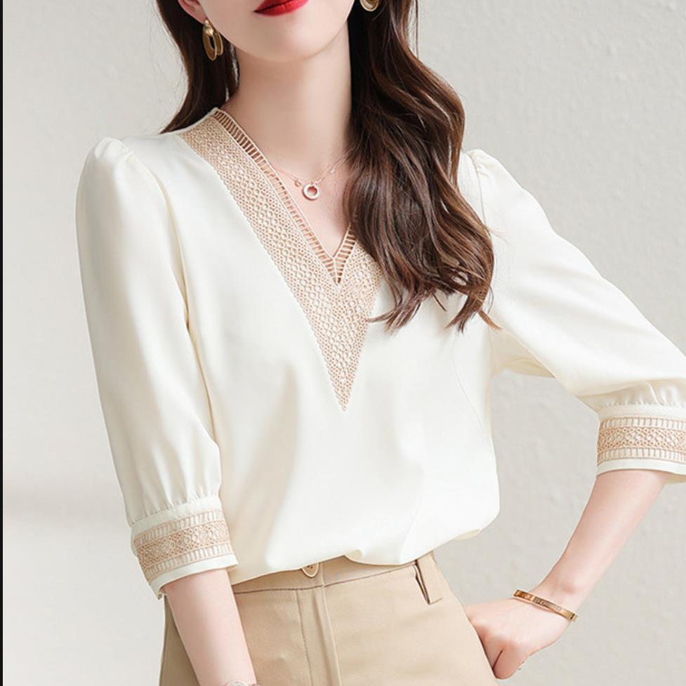 【tops】Vネック5分袖ブラウスG21081