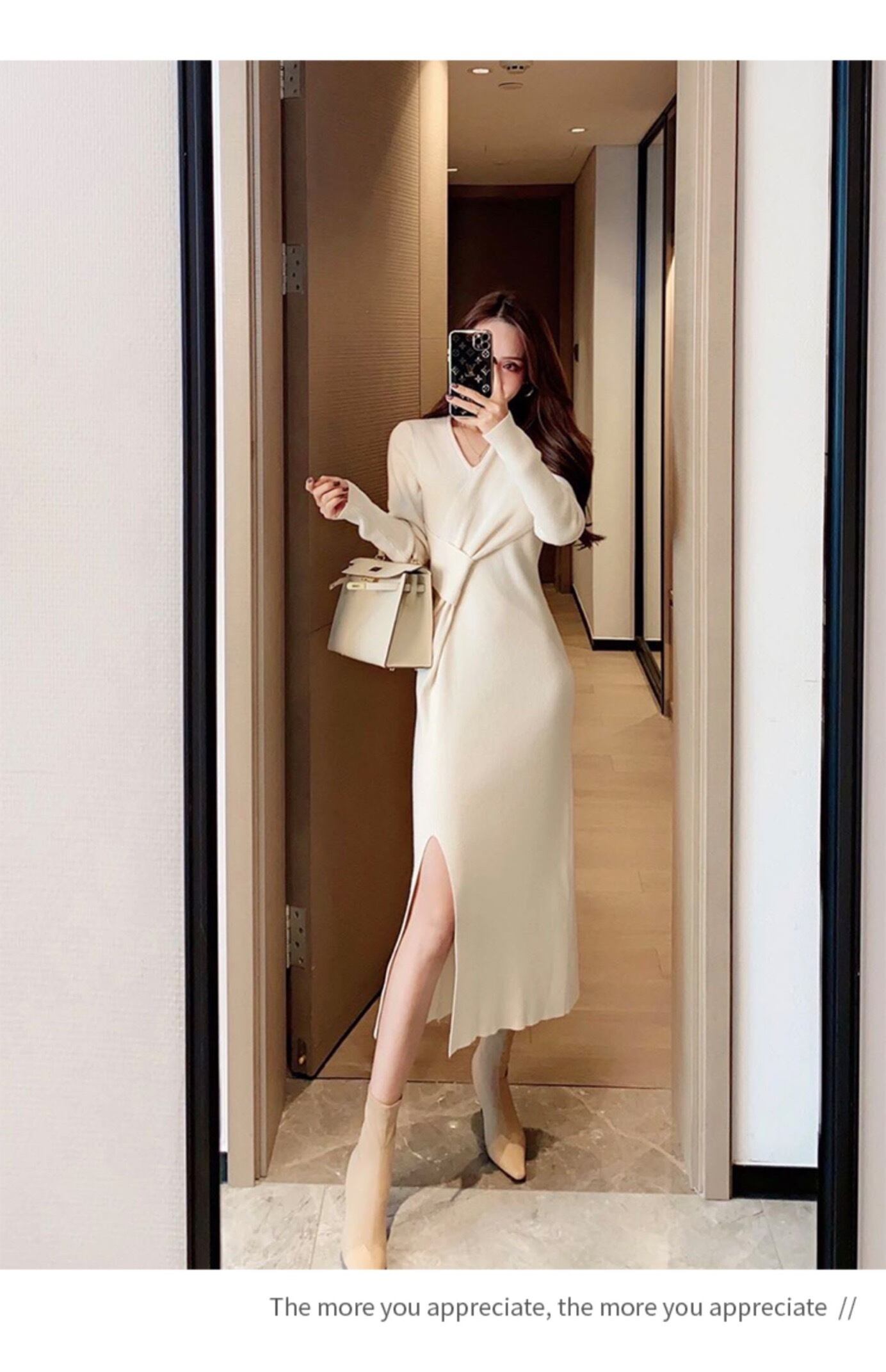 【dress】上品な質感!気質満点レトロ高品質秋冬新作体型カバーニットワンピース G3357