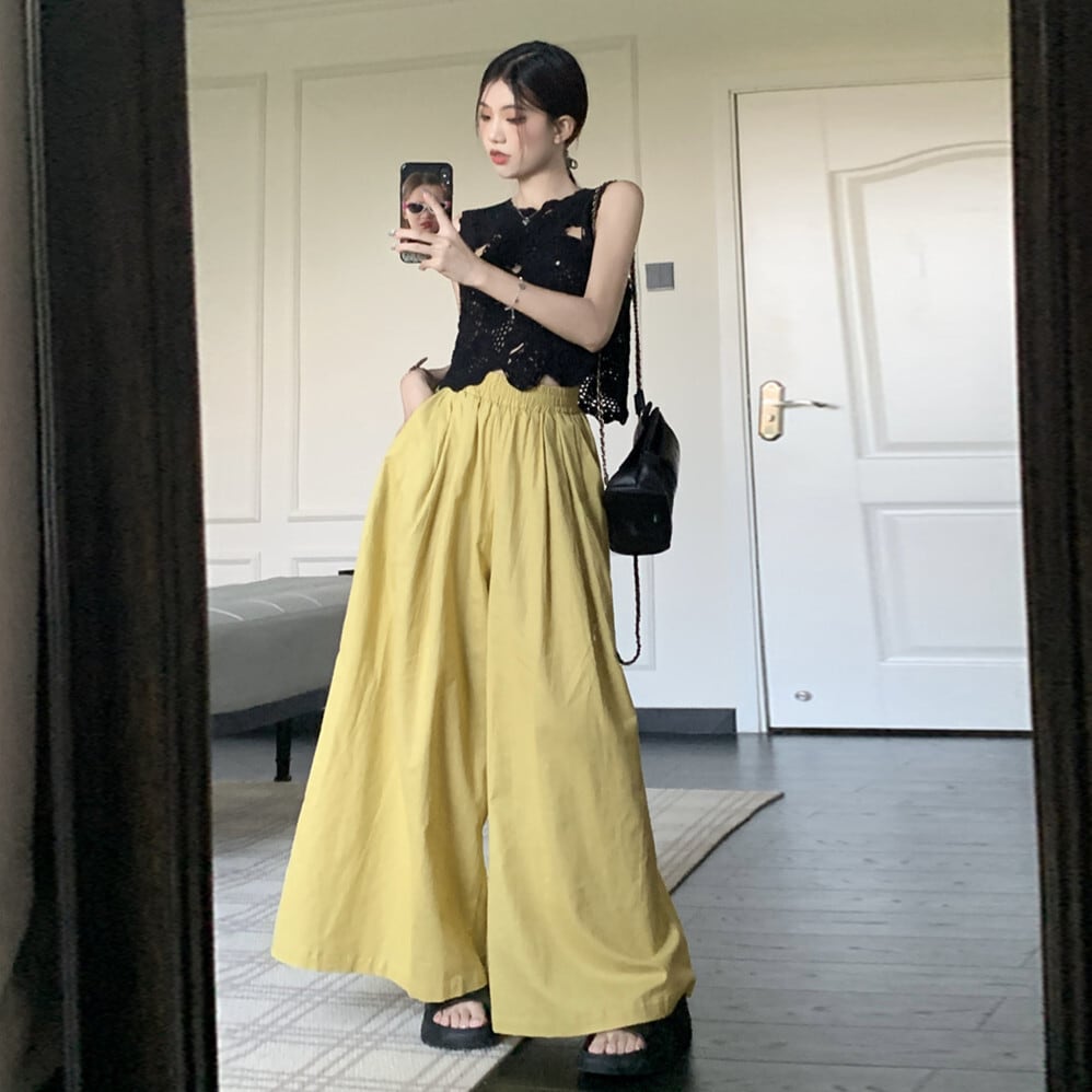 【set】カットワークベスト×ワイドパンツセット　M23915