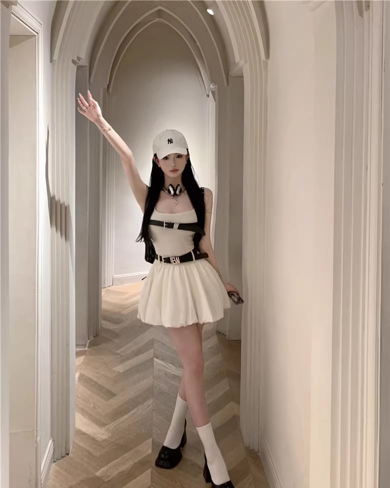【dress】ベルト付きキャミバルーンワンピース Q8331