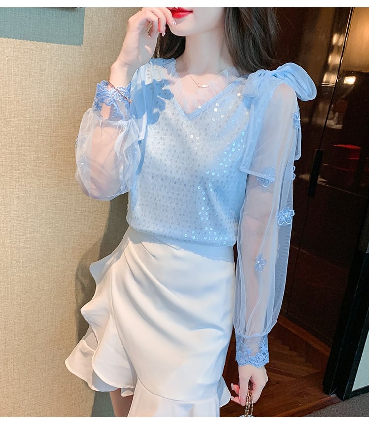 【tops】チュールコンビシャツトップス　M29227