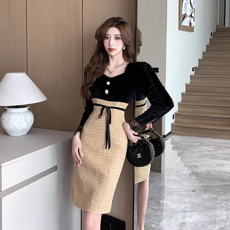 【dress】スクエアネック長袖ワンピースG23873