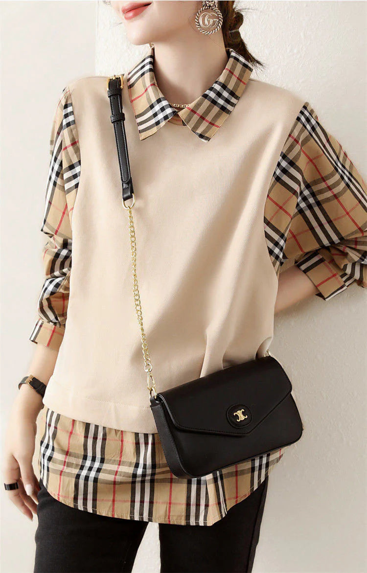 【tops】春秋偽二つ切り替えシャツG23606