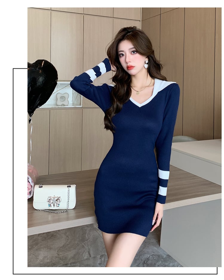 【dress】配色ニットワンピース　M27718