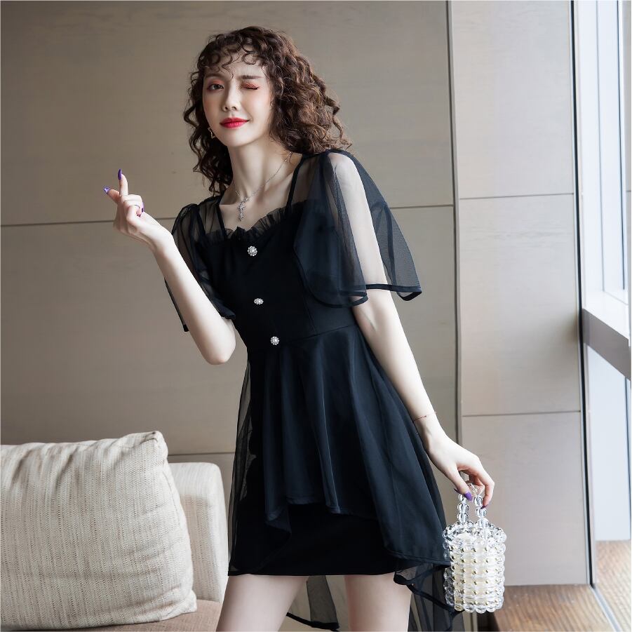 【dress】魅力的 気質満点 無地スクエアネック個性的なデザインセクシーワンピース