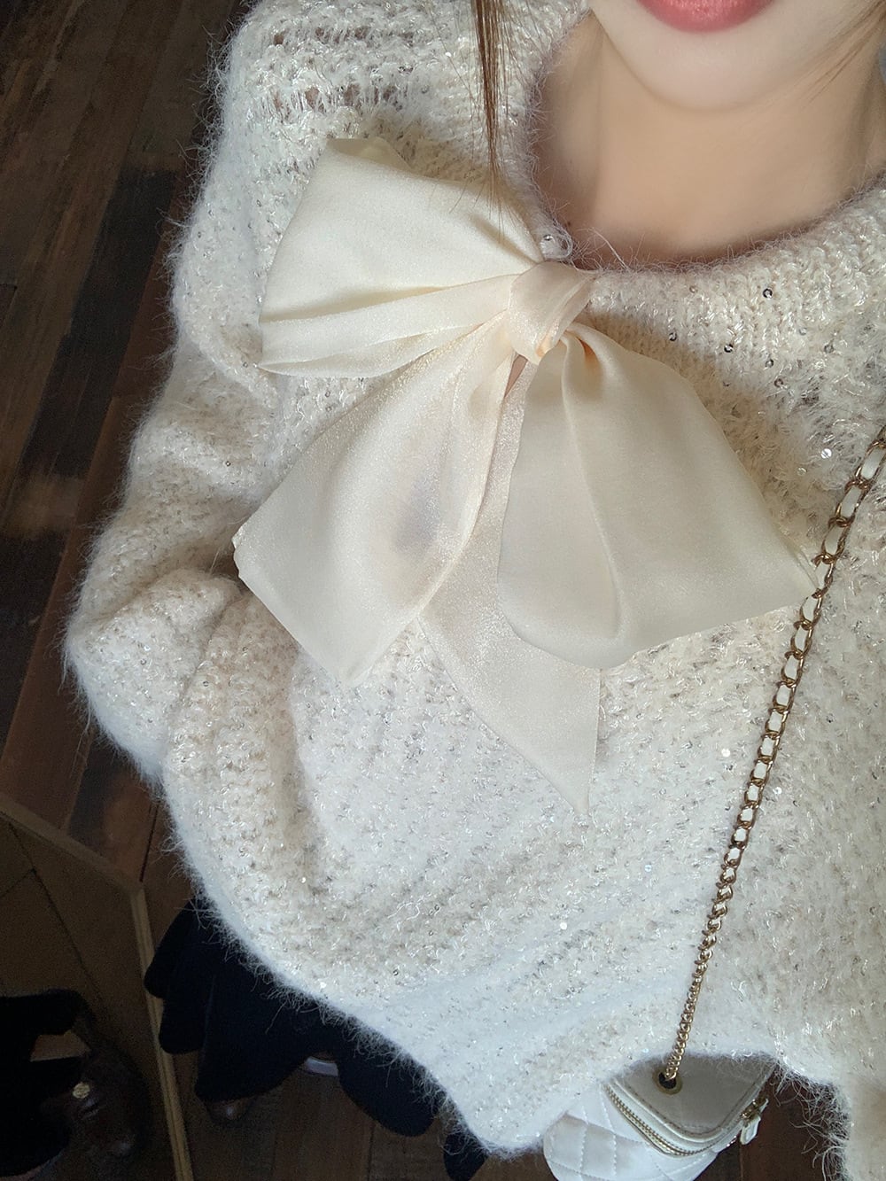【tops】リボン付きニットセーター　M27460