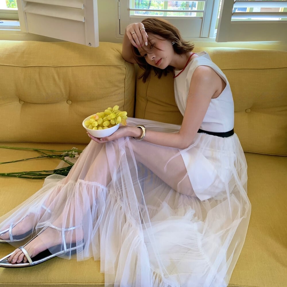 【dress】チュールドッキングノースリーブワンピース  N3562
