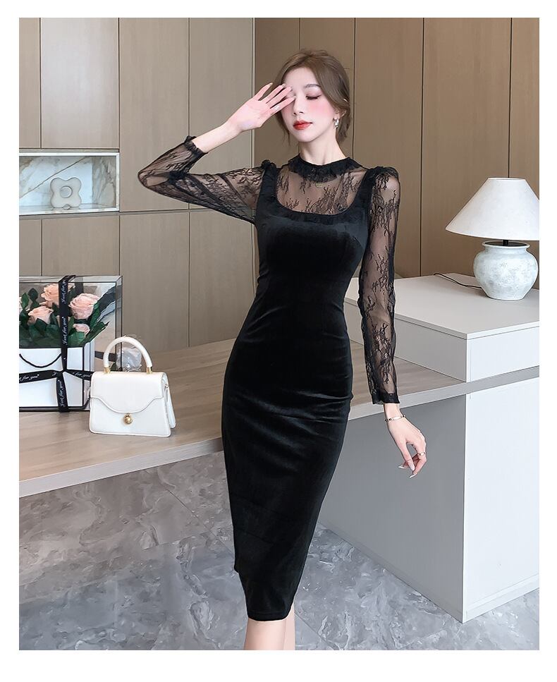 【dress】レースドッキングワンピース　M18487