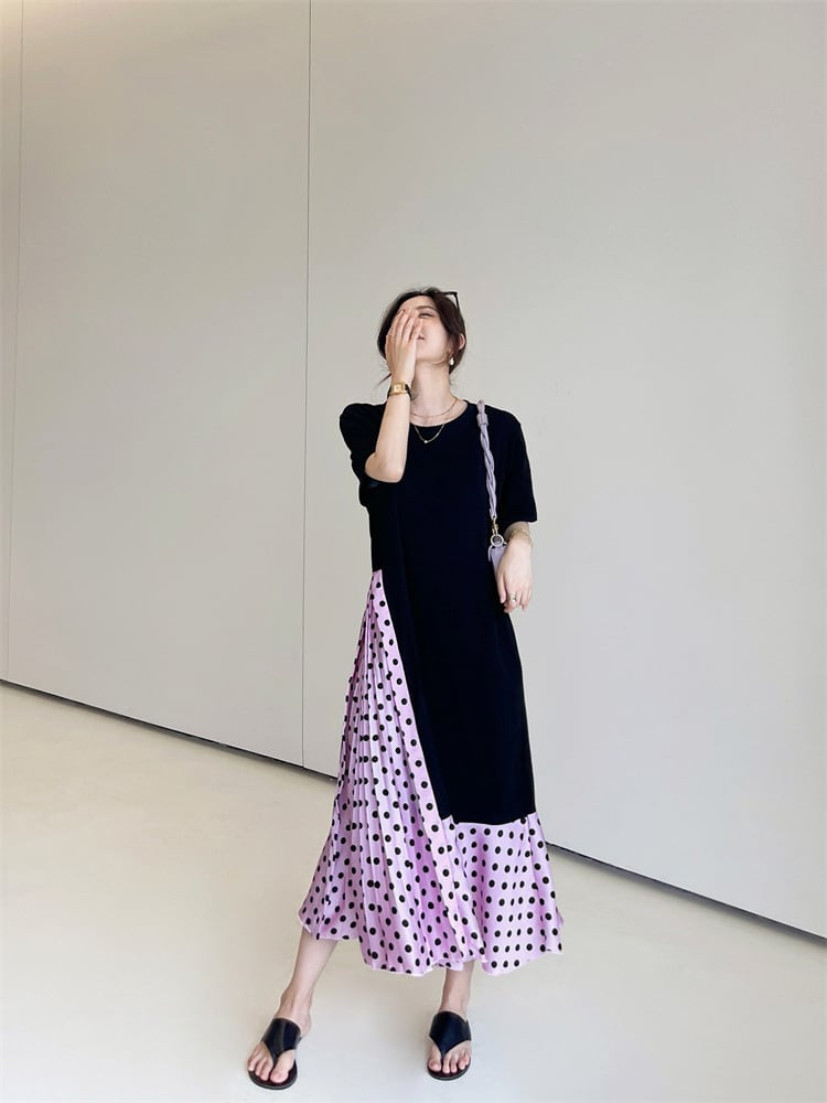 【dress】ドット柄切り替えワンピース　M25160