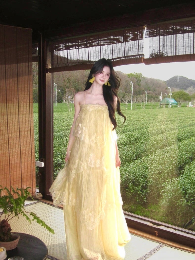 【dress】ティアードロングキャミワンピース Q8358