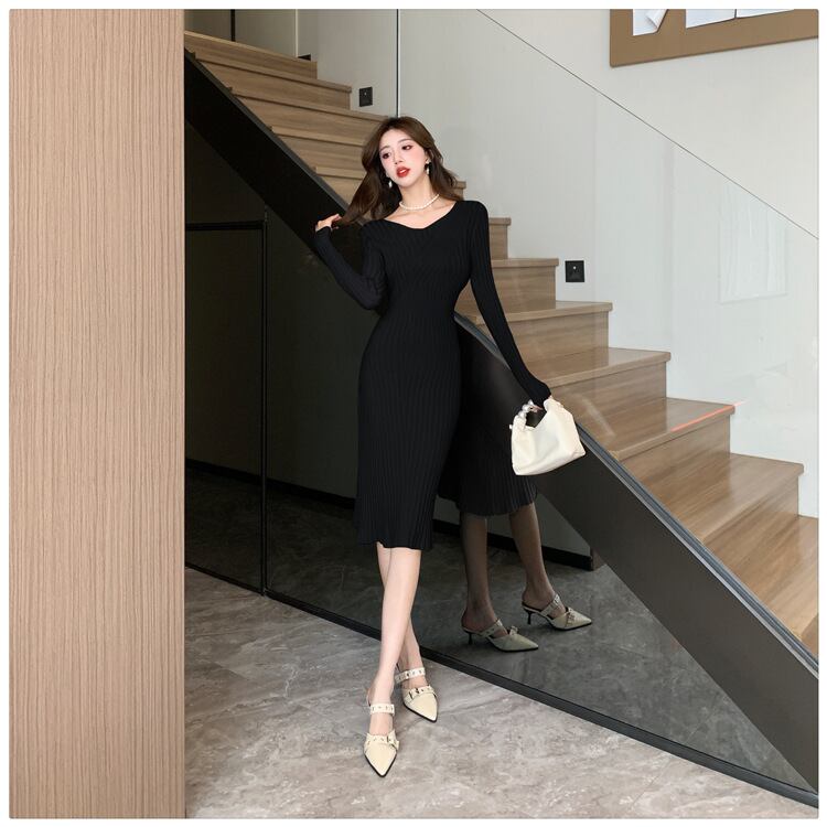 【dress】Vネックニットワンピース　M28208