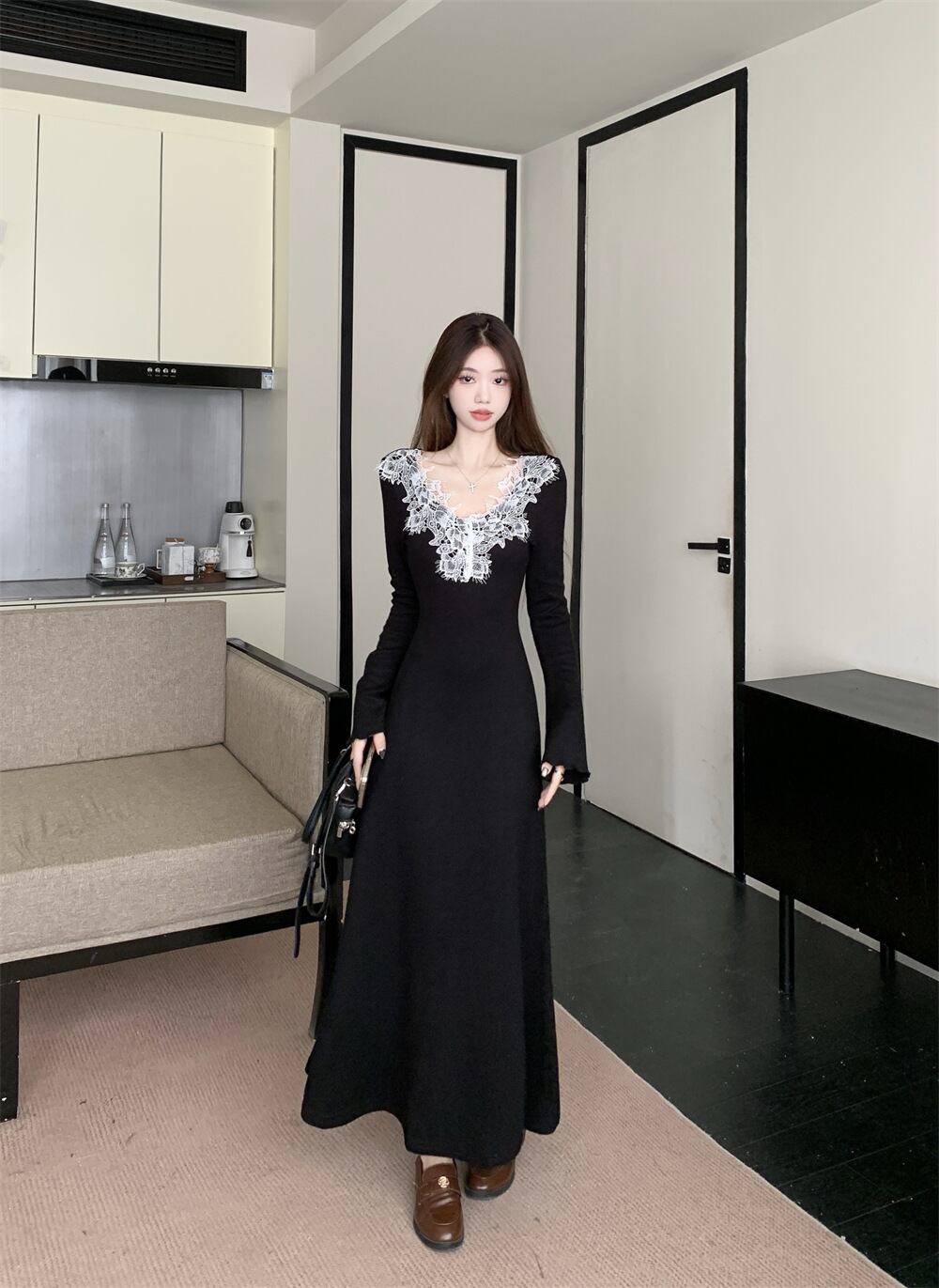 【dress】レースカラーニットワンピース　M27983