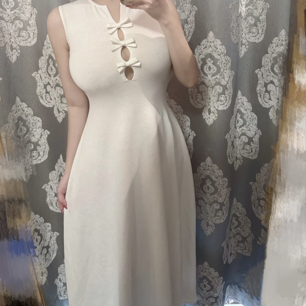 【dress】リボンノースリーブニットワンピース N3516