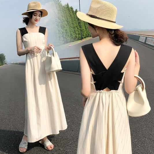 【dress】好感度UP!気質満点セクシースウィート切り替え無地キャミワンピース G0458