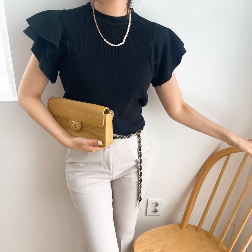 【tops】フレンチスリーブニットＴシャツF7424