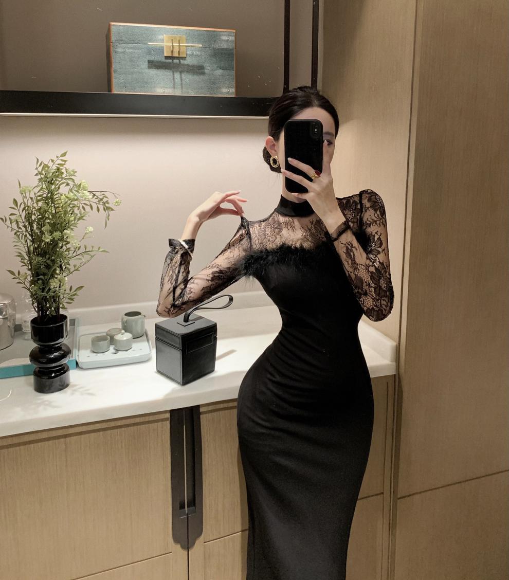 【dress】透け感フェイクファーデートワンピース　N2397
